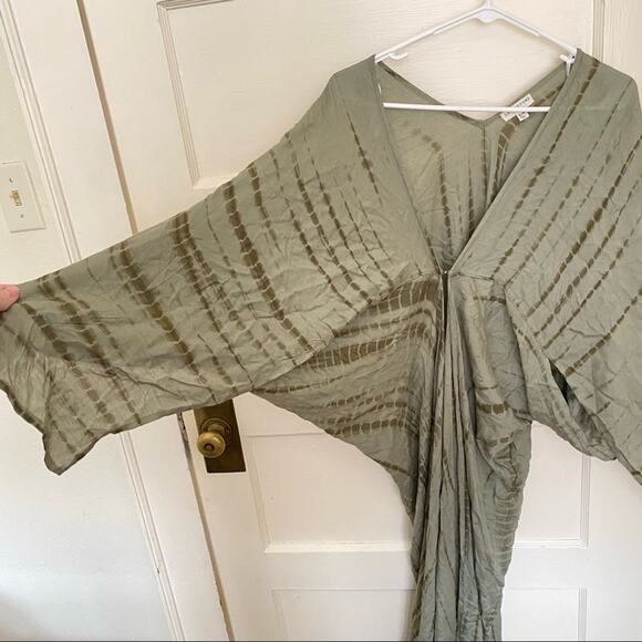 Earthbound Trading Co. Tie Dye Long Flowy bohemian Duster lightweight olive OS - Picture 8 of 12